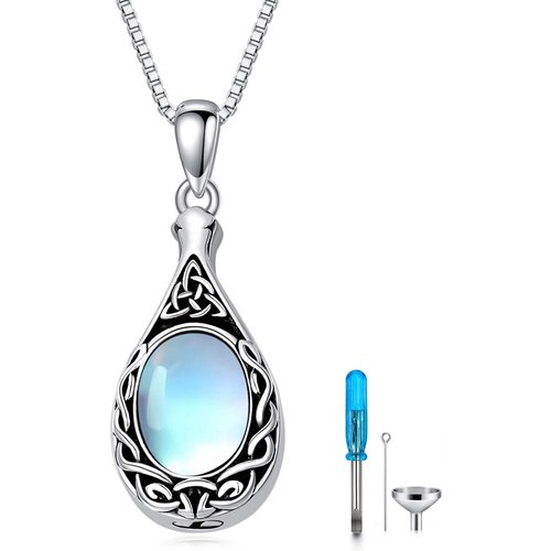 Sterling Silver Oval Shaped Moonstone Celtic Knot & Drop Shape Urn Necklace for Ashes