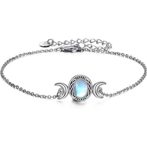 Sterling Silver Oval Shaped Moonstone Moon Charm Bracelet