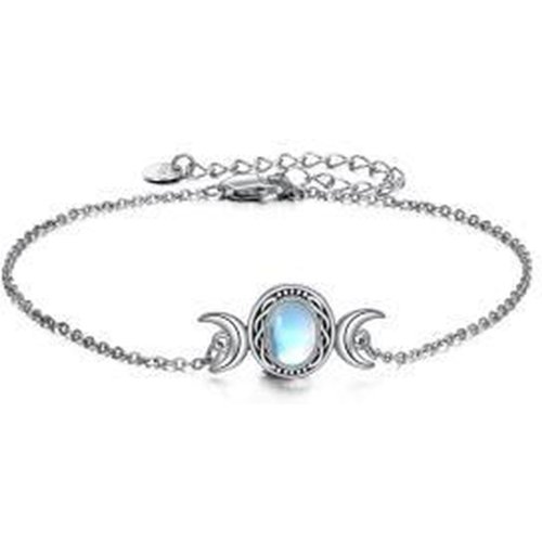 Sterling Silver Oval Shaped Moonstone Moon Single Chain Anklet