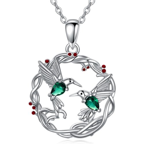 Sterling Silver Oval Shaped Zircon Bird Pendant Necklace