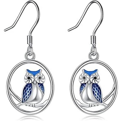 Sterling Silver Owl Drop Earrings