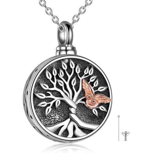 Sterling Silver Owl & Tree Of Life Urn Necklace for Ashes