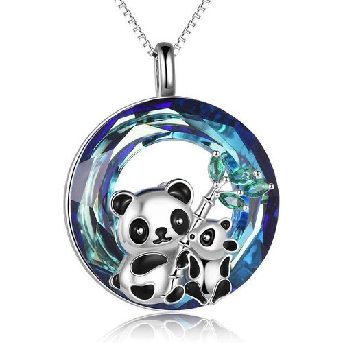Sterling Silver Panda Crystal Pendant Necklace