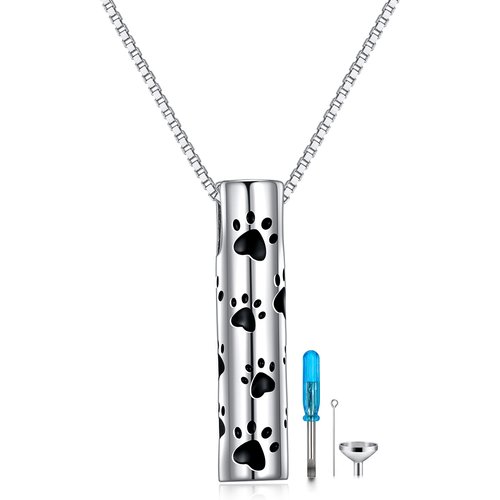 Sterling Silver Paw & Bar Urn Necklace for Ashes