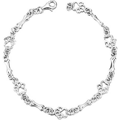 Sterling Silver Paw & Bone Chain Bracelet for women