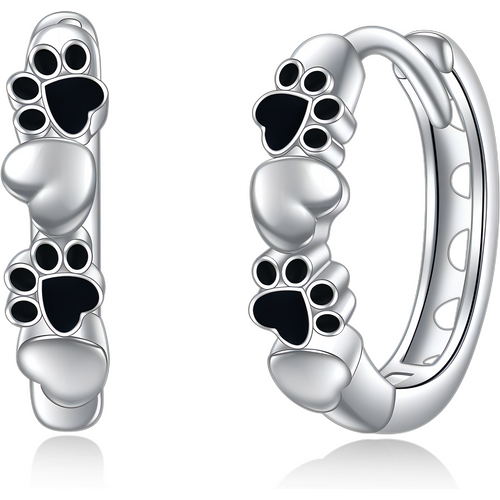 Sterling Silver Paw & Heart Hoop Earrings