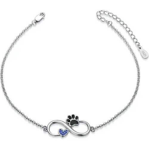 Sterling Silver Cubic Zirconia Paw & Heart & Infinity Symbol Charm Bracelet