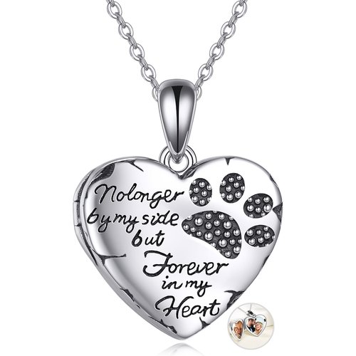 Sterling Silver Paw & Heart Personalized Photo Locket Necklace