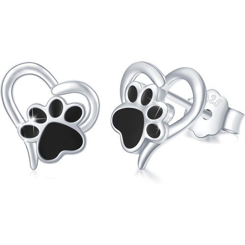 Sterling Silver Paw & Heart Stud Earrings