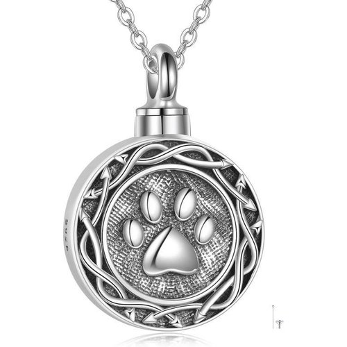 Sterling Silver Paw Urn Necklace for Ashes