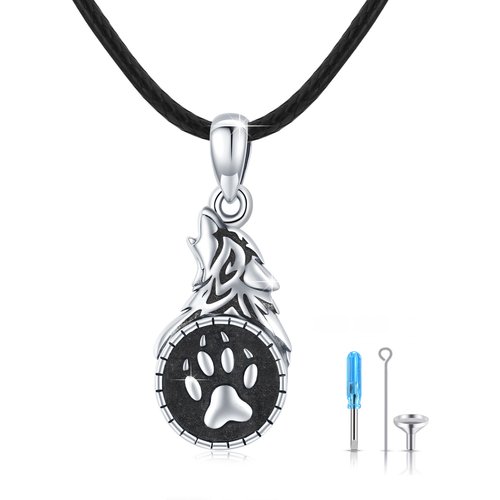 Sterling Silver Paw & Wolf Urn Necklace For Ashes
