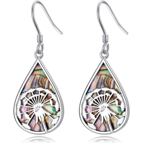Sterling Silver Pear Abalone Shellfish Dandelion Drop Earrings For Women