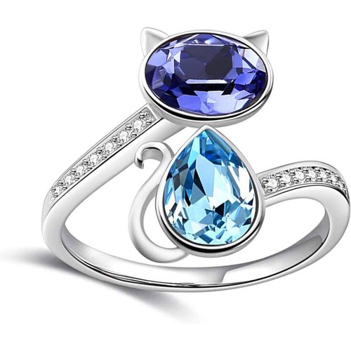Sterling Silver Pear Shaped Crystal Cat Open Ring