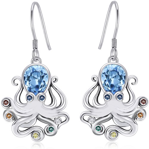 Sterling Silver Pear Shaped Cubic Zirconia Octopus Drop Earrings