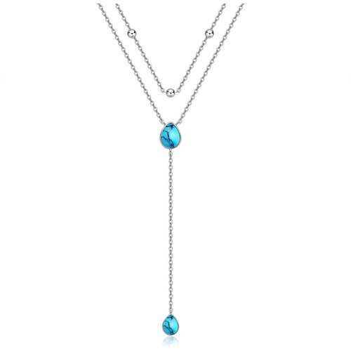 Sterling Silver Pear Shaped Turquoise Drop Shape Layered Necklace