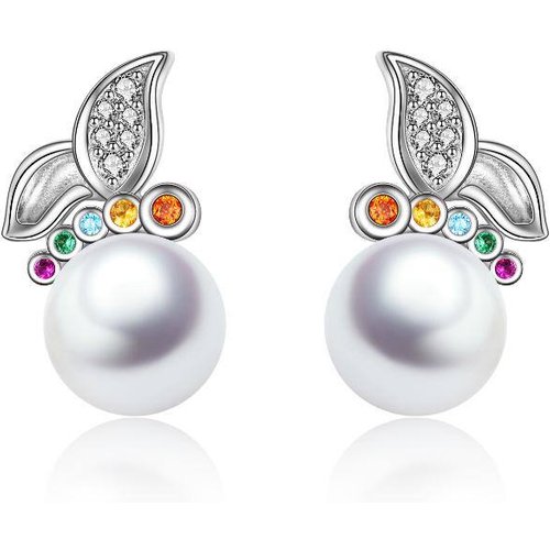 Sterling Silver Pearl Butterfly Stud Earrings