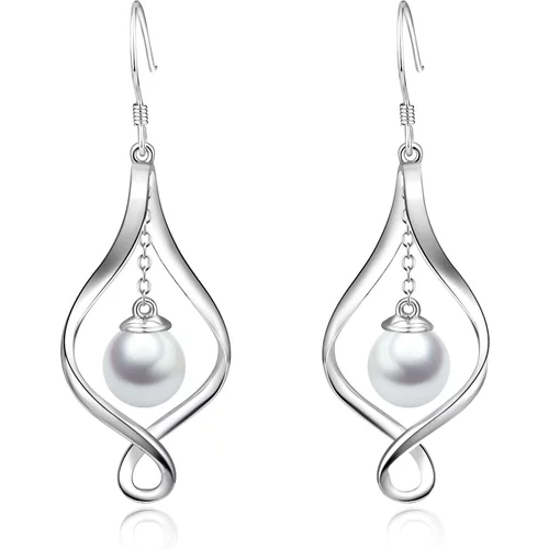 Sterling Silver Pearl Infinity Symbol Drop Earrings for Women