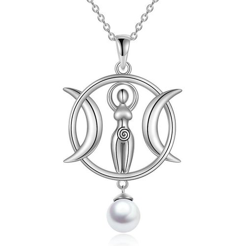 Sterling Silver Pearl Moon Pendant Necklace
