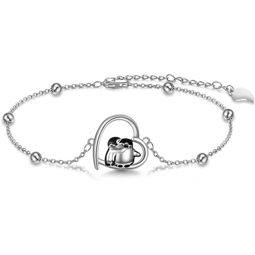 Sterling Silver Penguin & Heart Single Layer Anklet