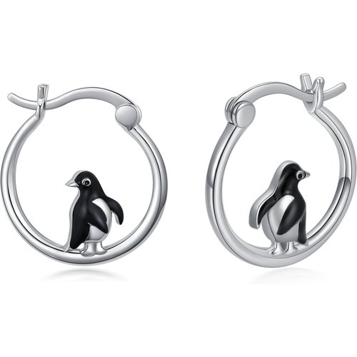 Sterling Silver Penguin Hoop Earrings