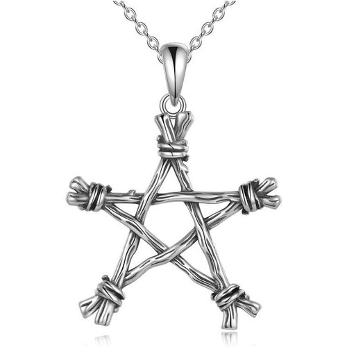 Sterling Silver Pentagram & Witch Pendant Necklace