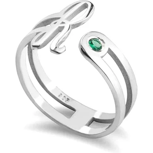 Sterling Silver Cubic Zirconia Personalized Birthstone Initial Letter Open Ring for Women