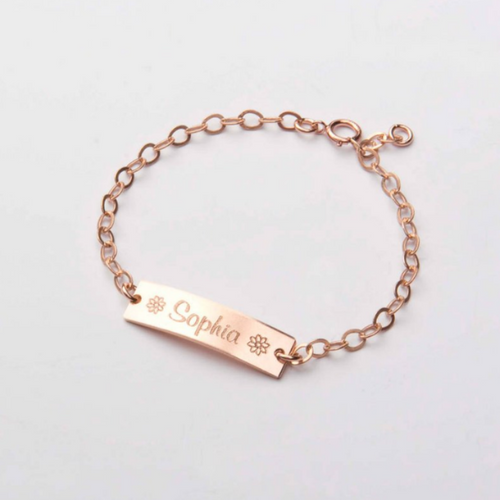 Sterling Silver with Rose Gold Plated Personalized Classic Name Identification Bracelet