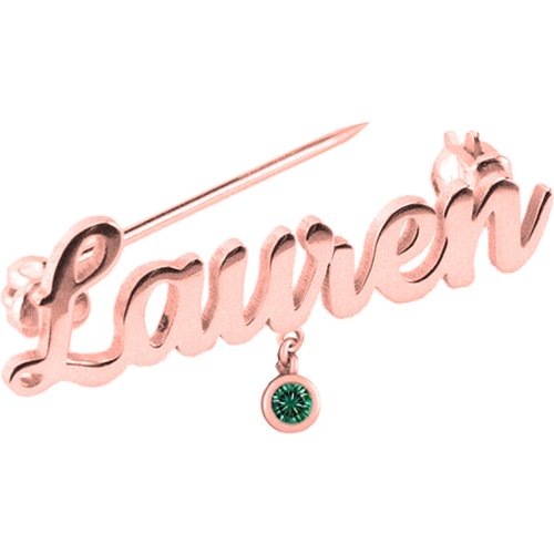 Sterling Silver Personalized Name& Birthstone Brooch for Women