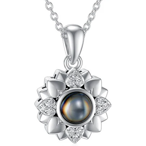 Sterling Silver Personalized Projection Flowers & Heart Pendant Necklace for Women
