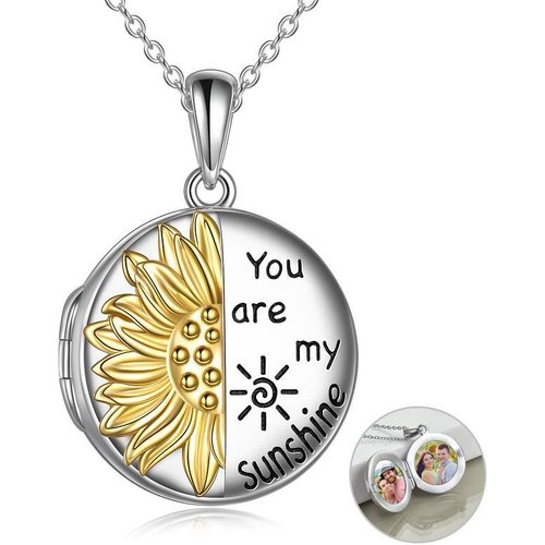 Sterling Silver Personalized Sunflower Photo Locket Necklace