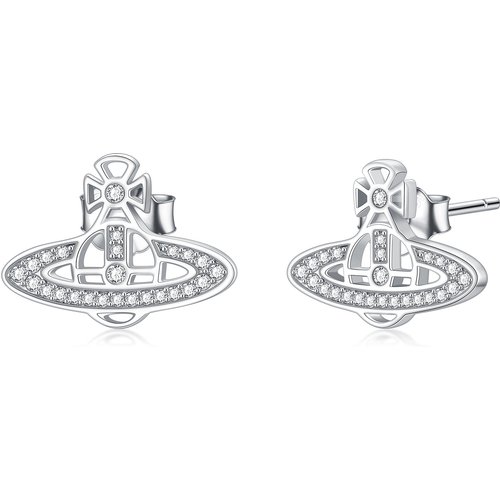 Sterling Silver Cubic Zirconia Planet Stud Earrings