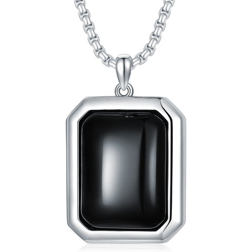 Sterling Silver Princess-square Shaped Agate Square Pendant Necklace