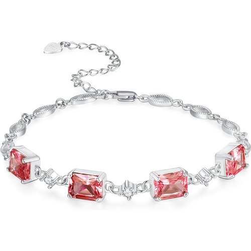 Sterling Silver Princess-square Shaped Crystal Personalized Birthstone Bead Station Chain Bracelet