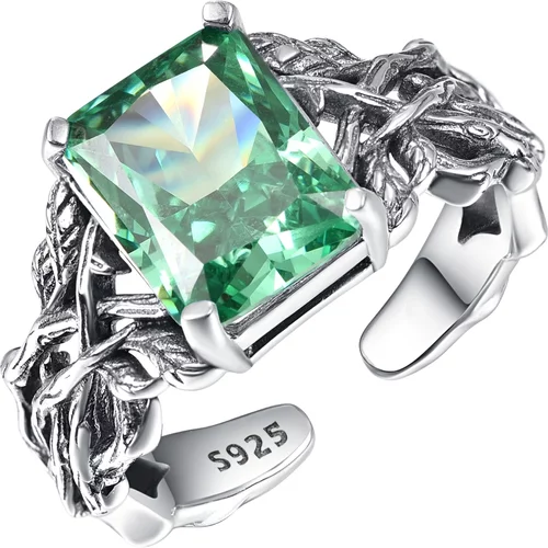 Sterling Silver Princess-square Shaped Crystal Tree Of Life Open Ring
