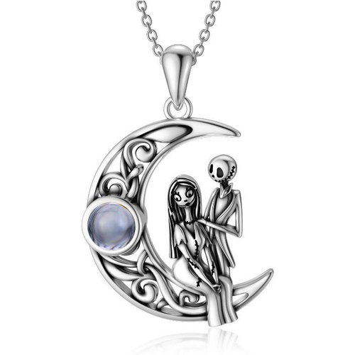Sterling Silver Projection Stone Moon Pendant Necklace
