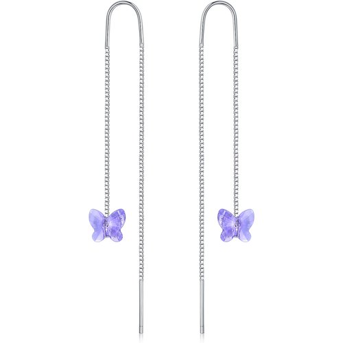 Sterling Silver Crystal Butterfly Drop Earrings