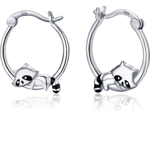 Sterling Silver Raccoon Hoop Earrings