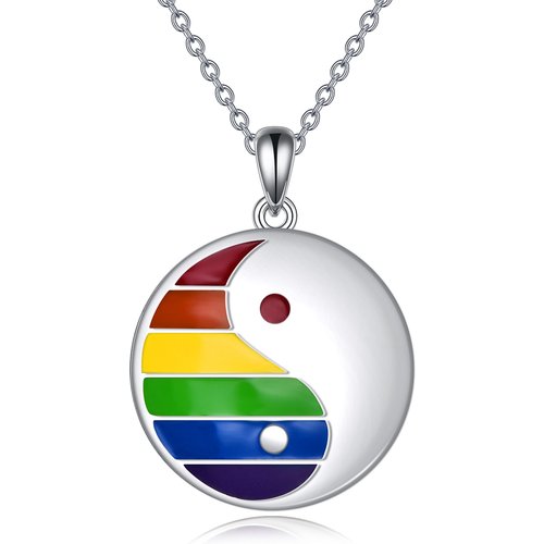 Sterling Silver Rainbow & Round Pendant Necklace