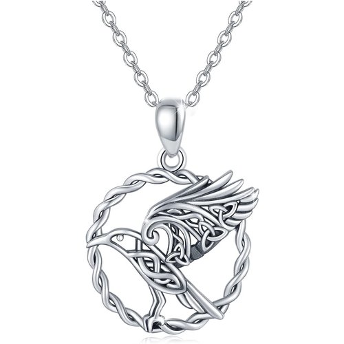 Sterling Silver Raven & Celtic Knot Pendant Necklace