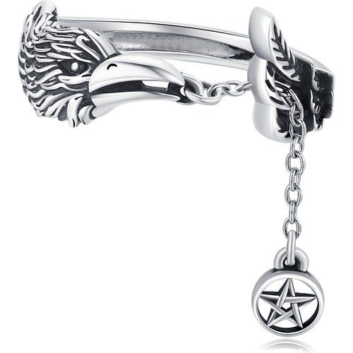 Sterling Silver Raven & Pentagram Open Ring
