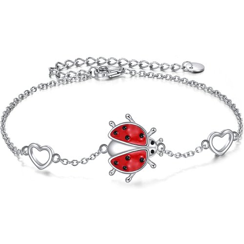 Sterling Silver Red Ladybug Single Layer Anklet