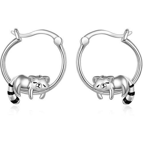 Sterling Silver Red Panda Hoop Earrings