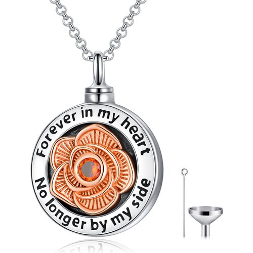 Sterling Silver Rose Flower Urn Necklace for Ashes