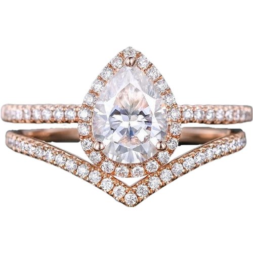 Sterling Silver with Rose Gold Plated 1CT Pear Shaped Moissanite Engagement Ring Set