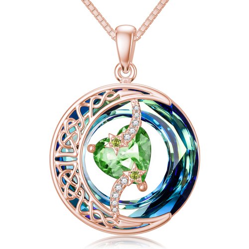 Sterling Silver Heart Crystal Celtic Knot & Moon With Star Pendant Necklace For Women Best Friends
