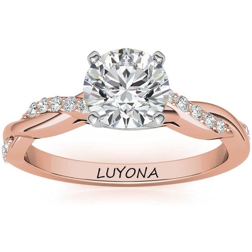 Sterling Silver with Rose Gold Plated Round Shaped Moissanite Personalized Engraving Engagement Ring