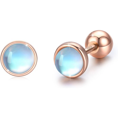 Sterling Silver with Rose Gold Plated Circular Shaped Moonstone Round Stud Earrings