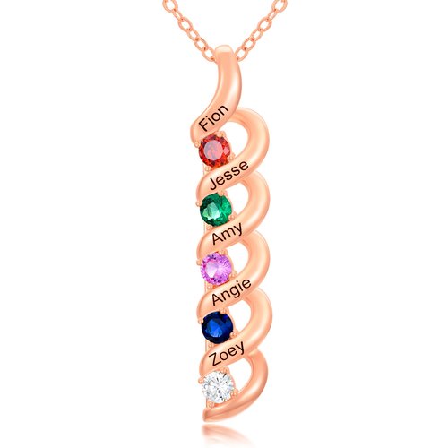 Sterling Silver with Rose Gold Plated Circular Shaped Cubic Zirconia Personalized Birthstone & Personalized Engraving Pendant Necklace