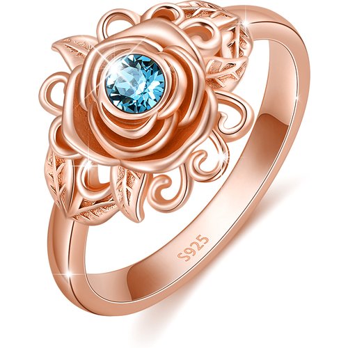 Sterling Silver with Rose Gold Plated Crystal Rose Ring
