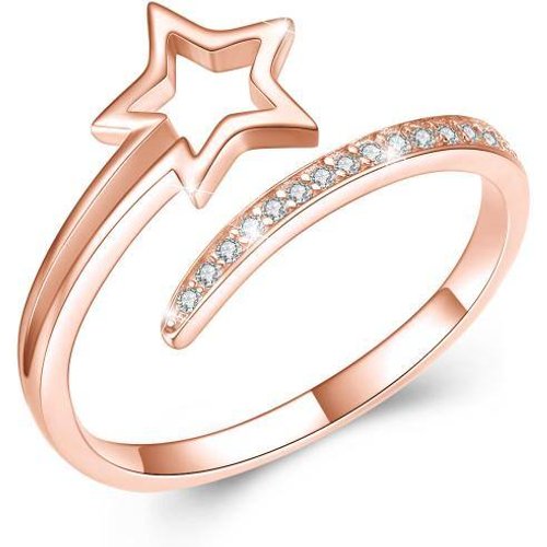 Sterling Silver with Rose Gold Plated Diamond Custom Star Open Ring 3EX IGI Certified